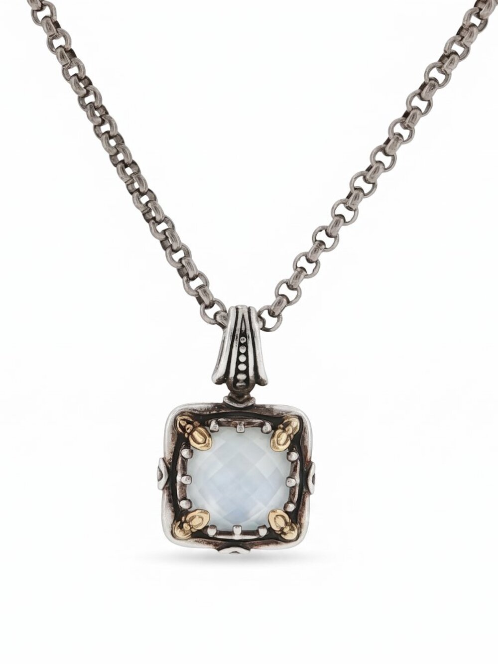 KONSTANTINO 925 Sterling Silver 18K Gold Gen K MOP Doublet Pendant Necklace 18"